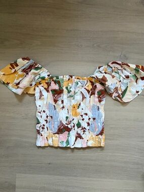 Abercrombie Floral Smocked Peplum Top Puff Sleeve S